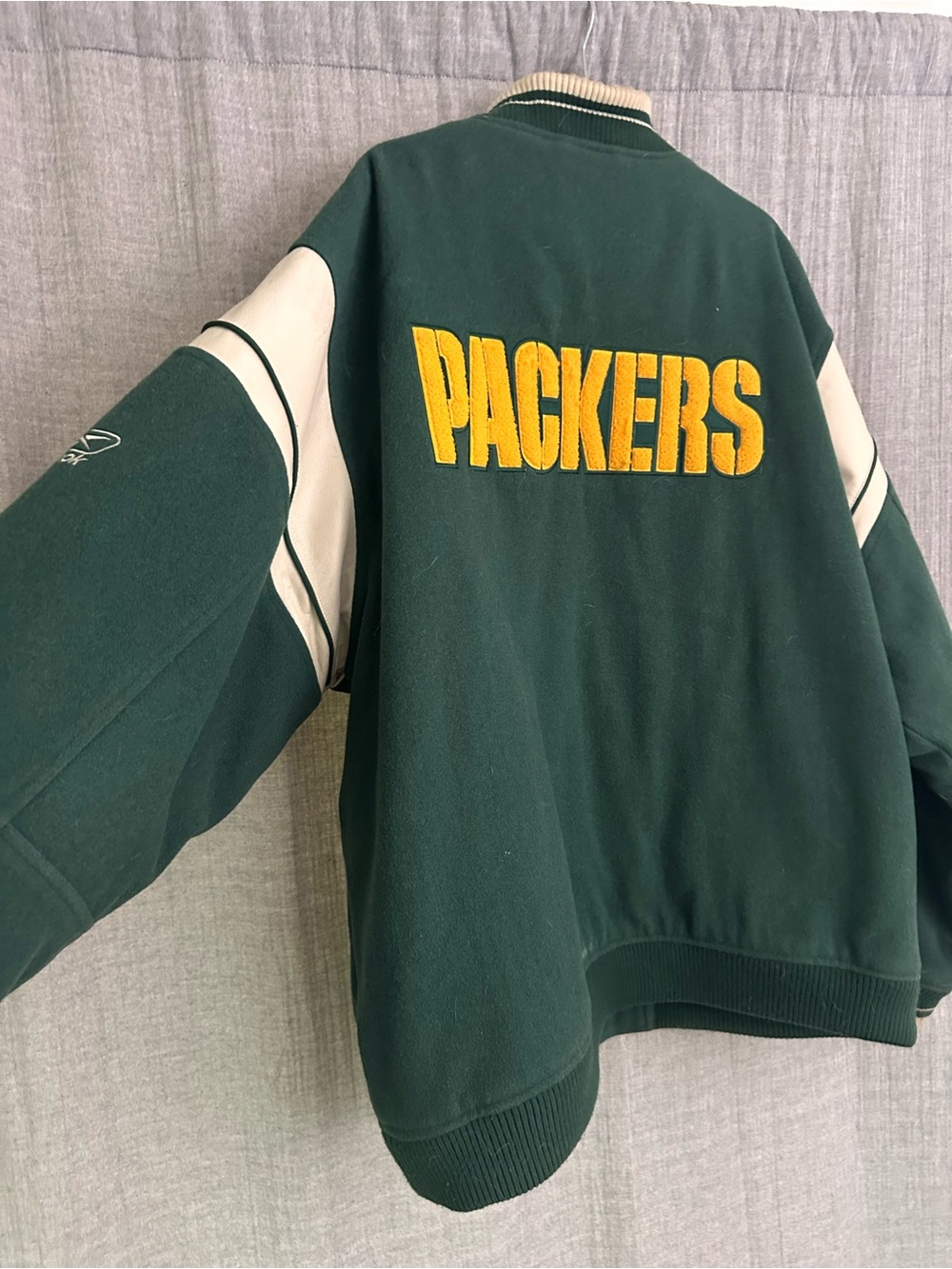 Vintage Reebok Green and Cream Green Bay Packers Varsity Jacket - Picture 2 of 6